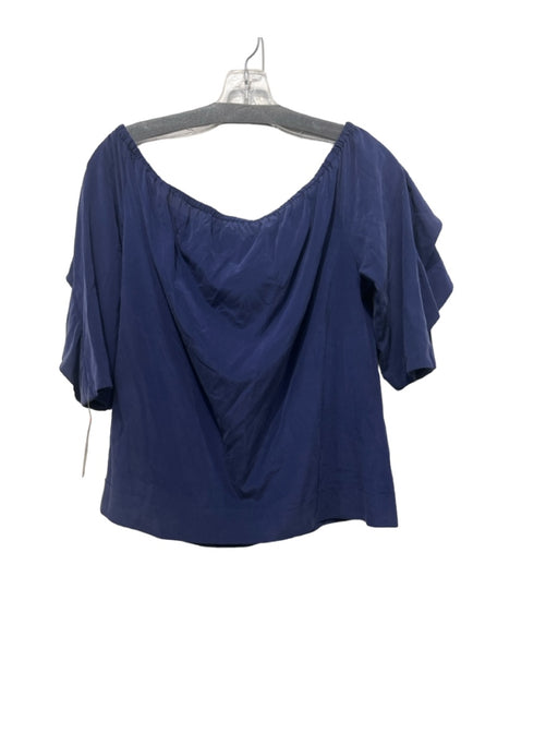 L'agence Size S Navy Silk Blend Off Shoulder 1/2 Sleeve Ruffle Top Navy / S