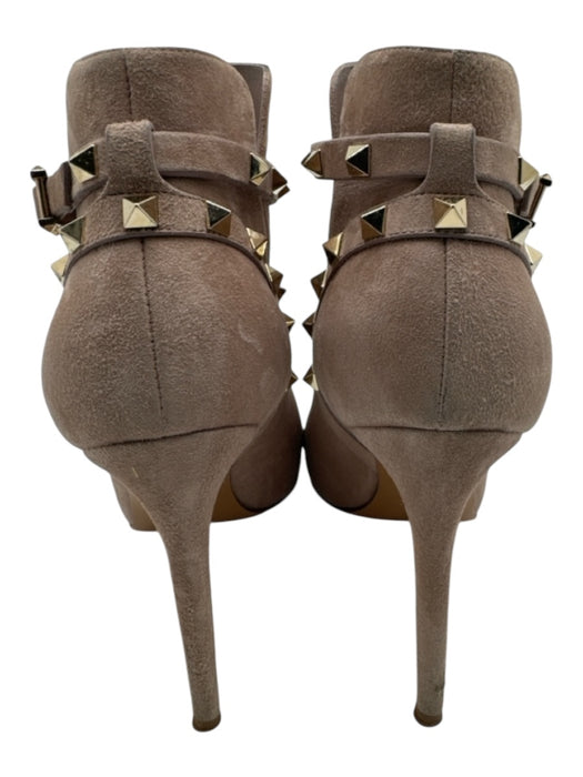 Valentino Shoe Size 39 Beige Suede Rockstud Peep Toe Ankle Strap Heel Booties Beige / 39