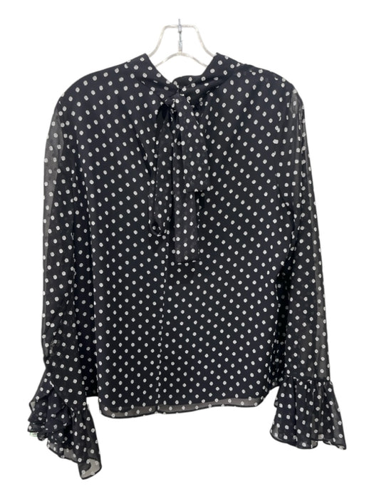 Alexis Size L Black & White Polyester Blend Polka Dots Long Sleeve Back Tie Top Black & White / L