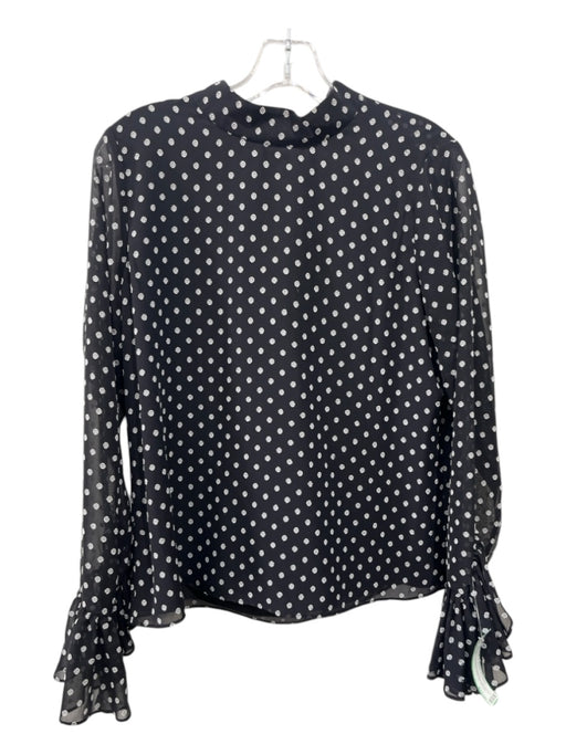 Alexis Size L Black & White Polyester Blend Polka Dots Long Sleeve Back Tie Top Black & White / L