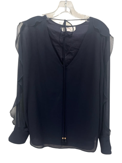 SeeByChloe Size 38 Navy Polyester Tie Neck Frilly Sleeves V Neck Top Navy / 38