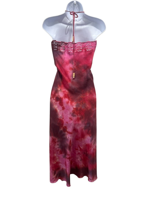 Mij by Michelle Jonas Size XS Red & Pink Silk Blend Halter Lace Trim Satin Dress Red & Pink / XS