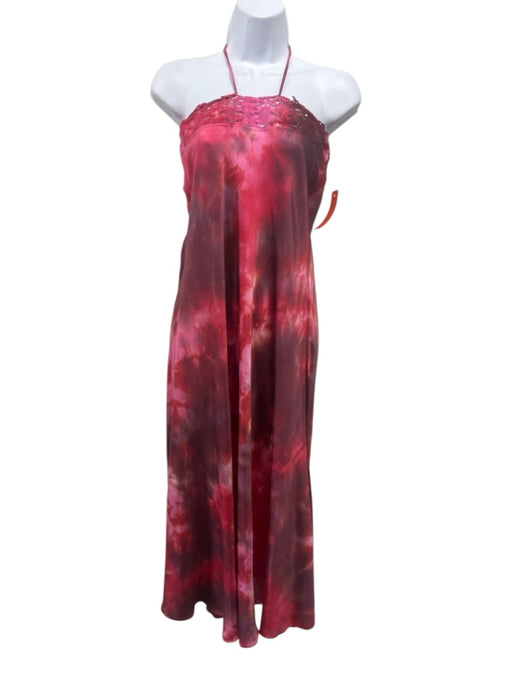 Mij by Michelle Jonas Size XS Red & Pink Silk Blend Halter Lace Trim Satin Dress Red & Pink / XS