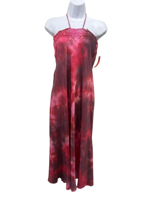 Mij by Michelle Jonas Size XS Red & Pink Silk Blend Halter Lace Trim Satin Dress Red & Pink / XS