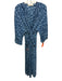 Natalie Martin Size S Blue Silk Wrap Tie Waist Wide Sleeves Midi Dress Blue / S