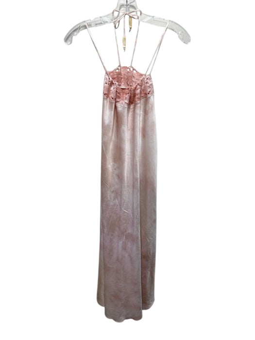Mij by Michelle Jonas Size XS Pink Silk Blend Halter Lace Trim Satin Midi Dress Pink / XS