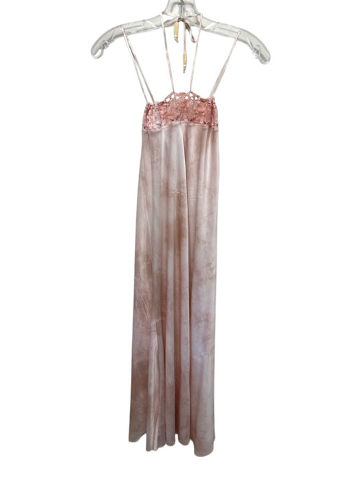 Mij by Michelle Jonas Size XS Pink Silk Blend Halter Lace Trim Satin Midi Dress Pink / XS