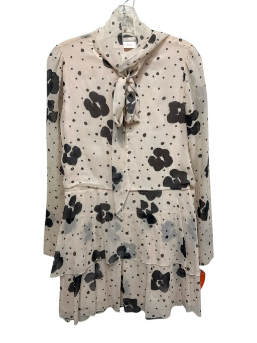SeeByChloe Size 38 Blush Pink & Black Silk Polka Dots Floral Print Dress Blush Pink & Black / 38