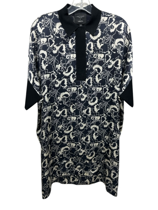 Rag & Bone Size XS Black & White Silk Floral Short Sleeve 1/4 Button Dress Black & White / XS