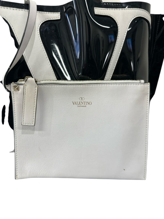 Valentino Garavani Black & White PVC Top Handle Pouch included Logo Tote Bag Black & White / M