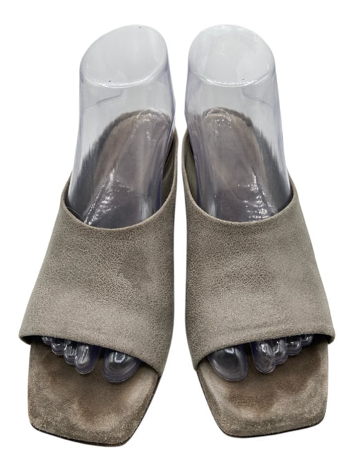 Brunello Cucinelli Shoe Size 39 Grey Leather Block Heel Open Toe Sandals Grey / 39