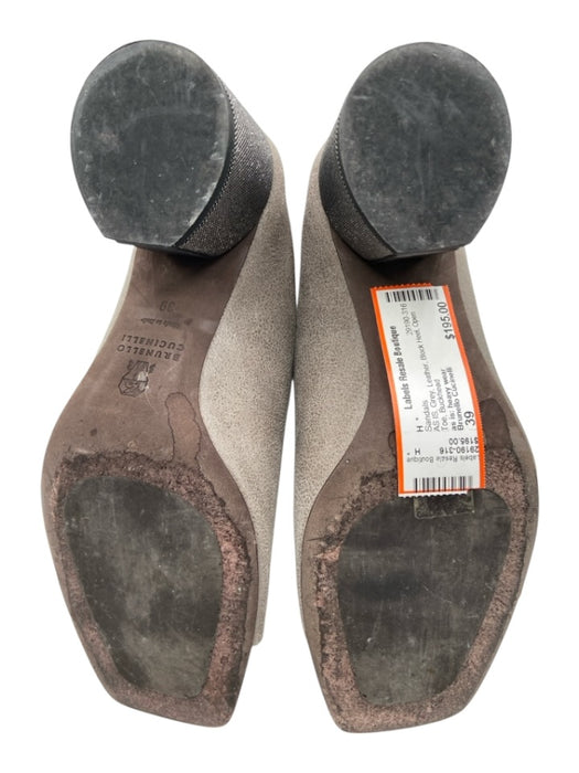 Brunello Cucinelli Shoe Size 39 Grey Leather Block Heel Open Toe Sandals Grey / 39