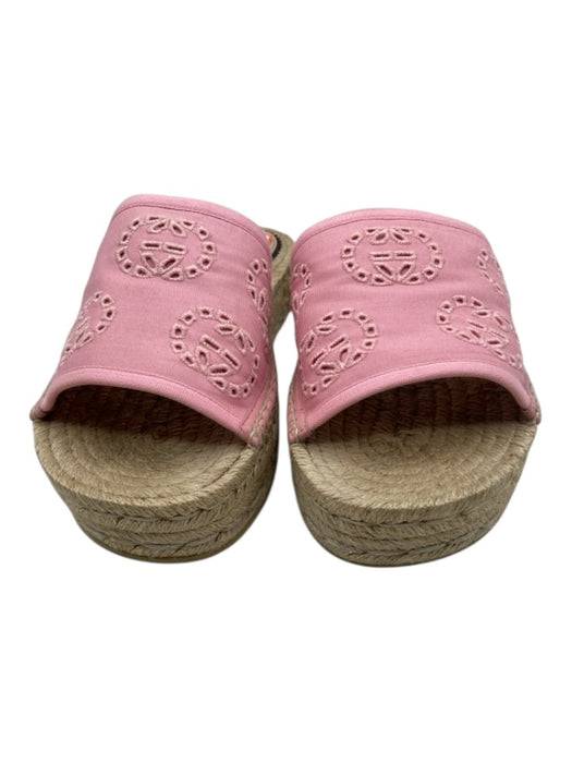Gucci Shoe Size 39 Pink & Tan Canvas Espadrille Platform Rubber Outsole Sandals Pink & Tan / 39
