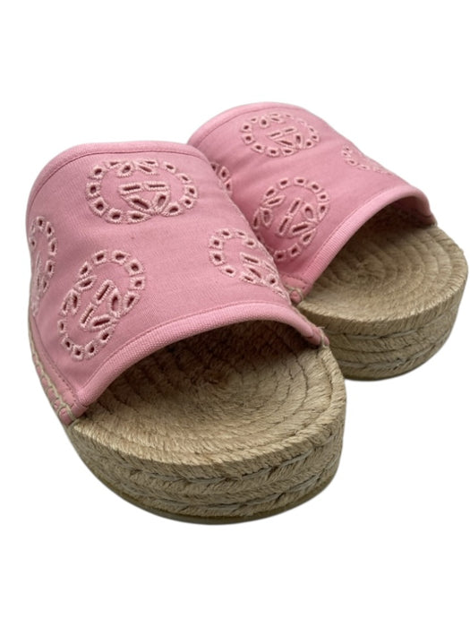 Gucci Shoe Size 39 Pink & Tan Canvas Espadrille Platform Rubber Outsole Sandals Pink & Tan / 39