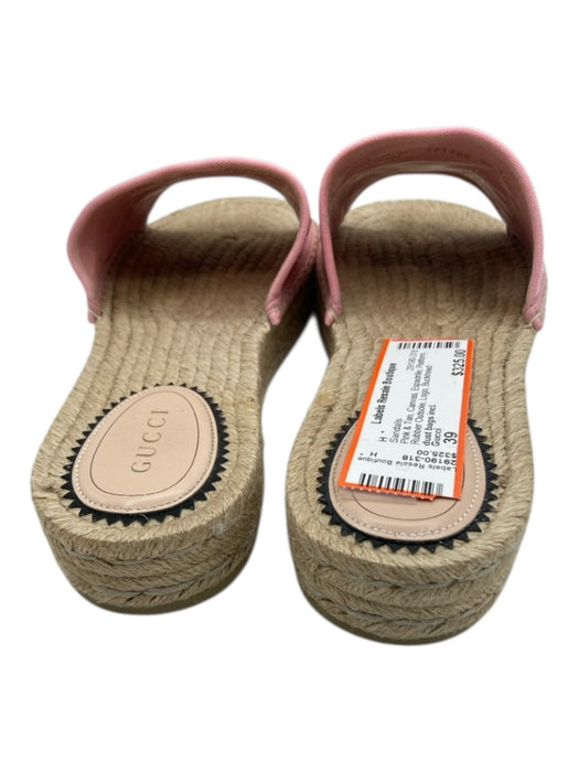 Gucci Shoe Size 39 Pink & Tan Canvas Espadrille Platform Rubber Outsole Sandals Pink & Tan / 39