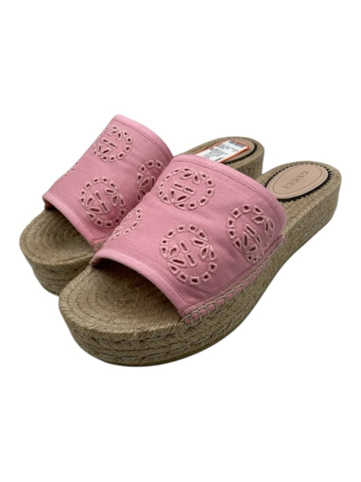 Gucci Shoe Size 39 Pink & Tan Canvas Espadrille Platform Rubber Outsole Sandals Pink & Tan / 39