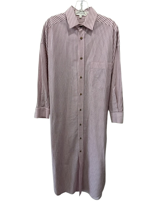 Mamene Size 0 Pink & Brown Cotton Striped Button Up Long Sleeve Shirt Dress Pink & Brown / 0