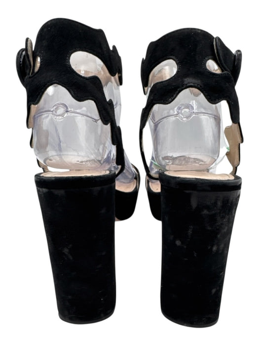 Prada Shoe Size 38.5 Black Suede Ankle Strap Round Toe Wavy Design Sandals Black / 38.5