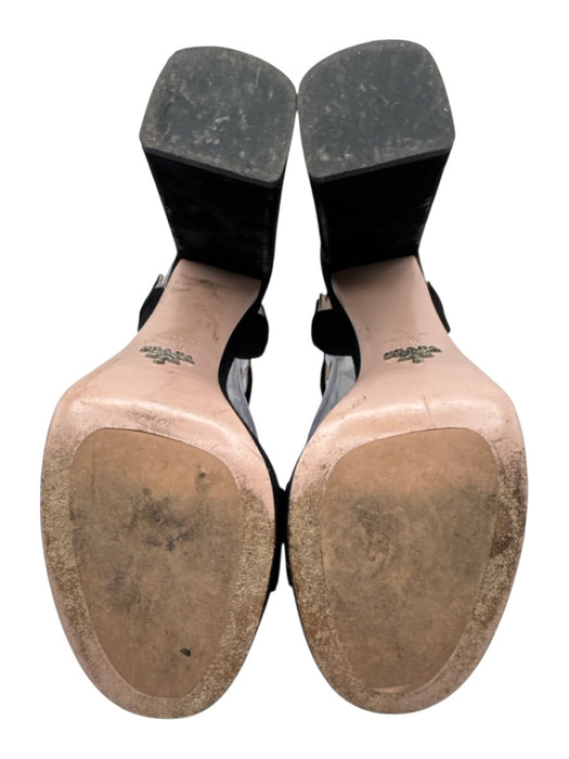 Prada Shoe Size 38.5 Black Suede Ankle Strap Round Toe Wavy Design Sandals Black / 38.5