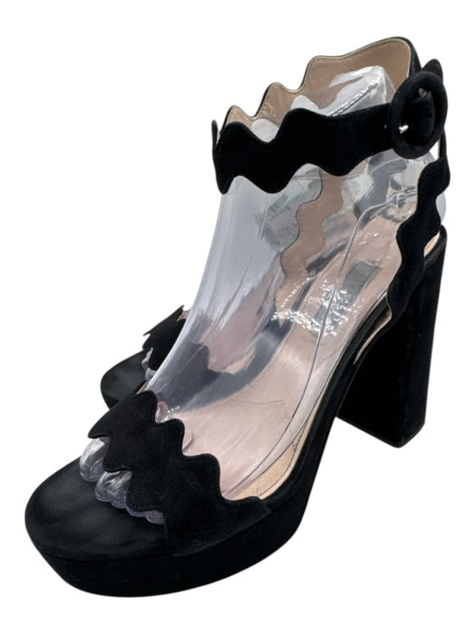 Prada Shoe Size 38.5 Black Suede Ankle Strap Round Toe Wavy Design Sandals Black / 38.5