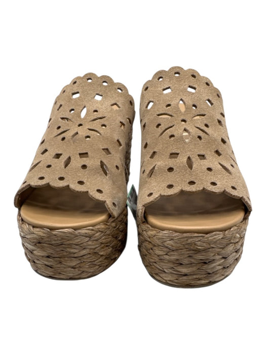 Pedro Garcia Shoe Size 39.5 Brown Suede Cut Outs Round Toe Raffia Sandals Brown / 39.5