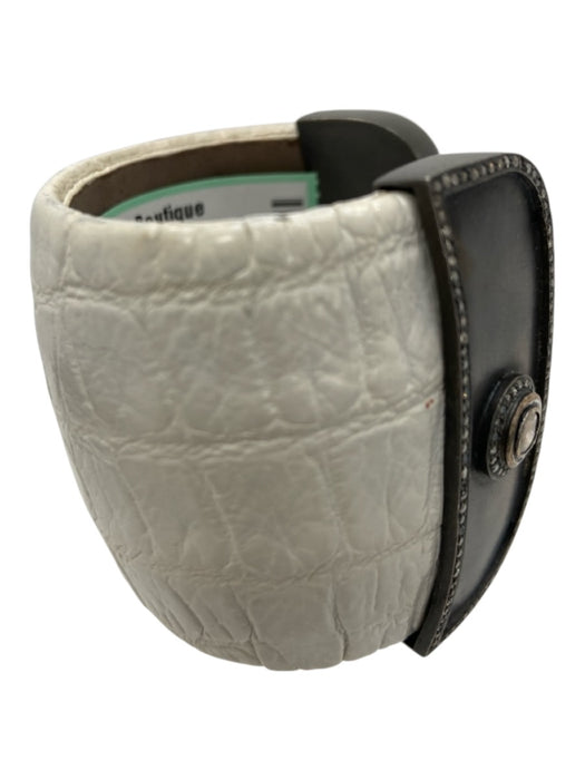 S. Carter Designs White Leather Crocodile Embossed Crystals Bangle Bracelet White