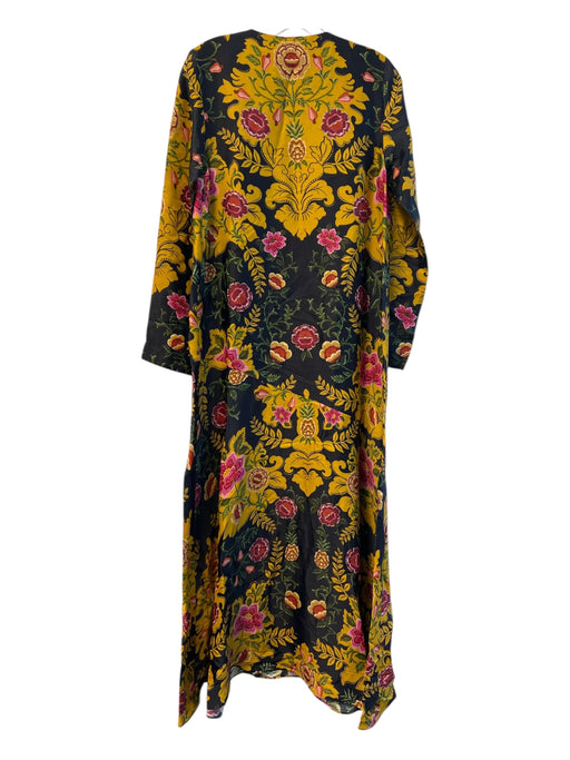 Farm Size S Yellow & Black Viscose Vegan Leather Floral Long Sleeve Dress Yellow & Black / S