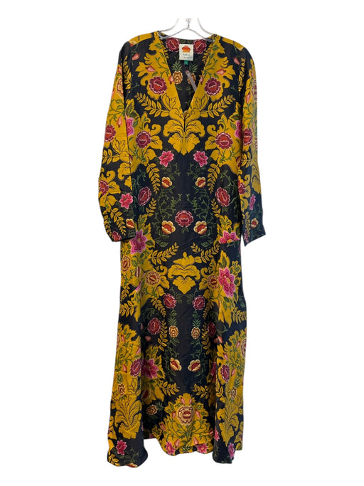 Farm Size S Yellow & Black Viscose Vegan Leather Floral Long Sleeve Dress Yellow & Black / S