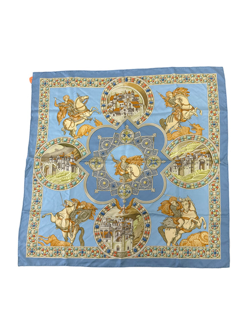Hermes Blue & Beige Silk Square Grecian Horse Detail City scarf Blue & Beige / 90 x 90 cm