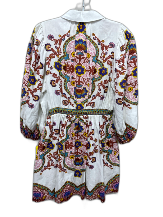 Cleobella Size S White, Brown & Multi Cotton & Linen Long puff sleeve Dress White, Brown & Multi / S