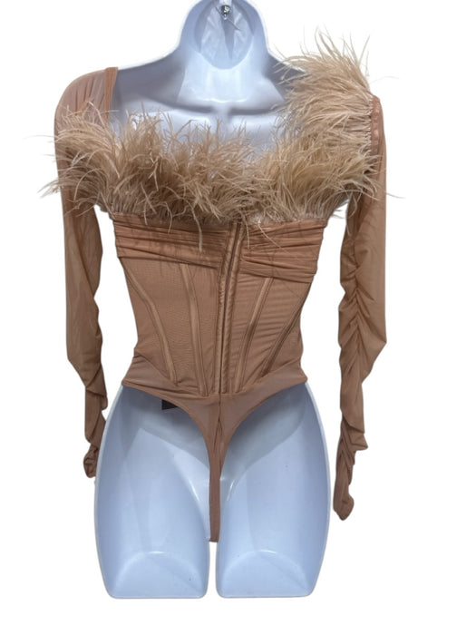 House of CB Size XS Blush Pink Polyamide Blend Ostrich Feathers Off Shoulder Top Blush Pink / XS