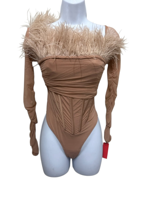 House of CB Size XS Blush Pink Polyamide Blend Ostrich Feathers Off Shoulder Top Blush Pink / XS