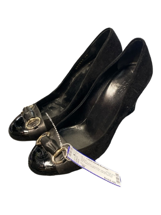 Gucci Shoe Size 38 Black Suede round toe Wedge Horse Bit Shoes Black / 38