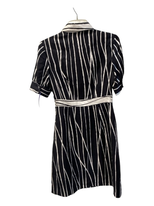 Tory Burch Size 4 Black & White Silk Ruffle Detail Collared Short Sleeve Dress Black & White / 4