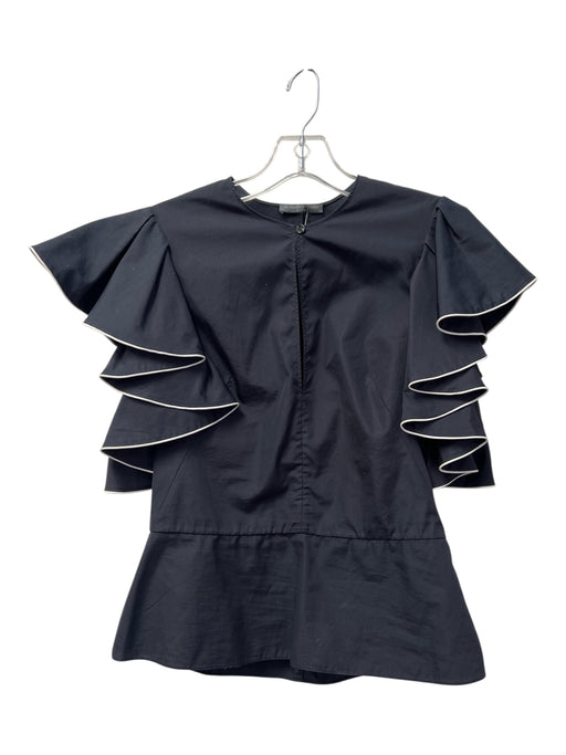 Alexander McQueen Size 40 Midnight No Fabric Tag Ruffle Sleeves Side Zip Top Midnight / 40