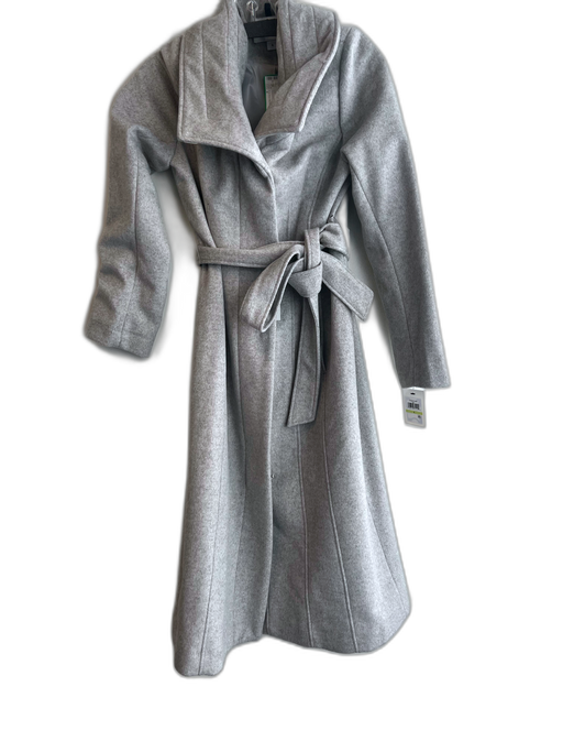 Cole Haan Signature Gray Wool Blend Zipper Heathered Tie Belt Long Coat Gray / 4