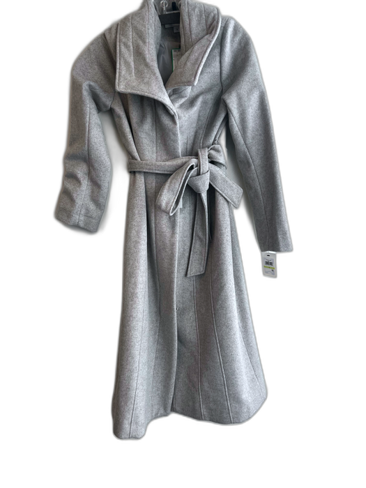 Cole Haan Signature Gray Wool Blend Zipper Heathered Tie Belt Long Coat Gray / 4
