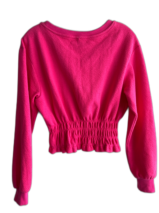Maeve Size XS Pink Cotton Blend Textured Round Neck Shirred Cropped Top Pink / XS