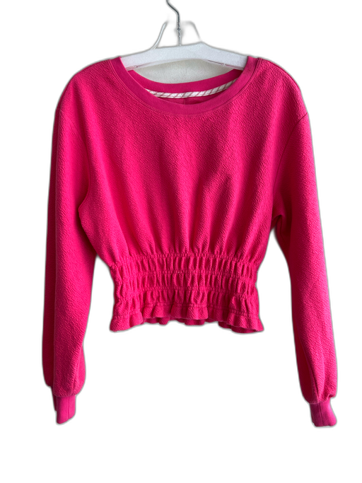 Maeve Size XS Pink Cotton Blend Textured Round Neck Shirred Cropped Top Pink / XS