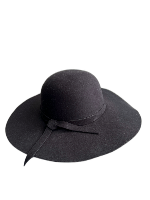 No Brand Black Polyester Felt Tie Detail wide brim Hat Black / One Size
