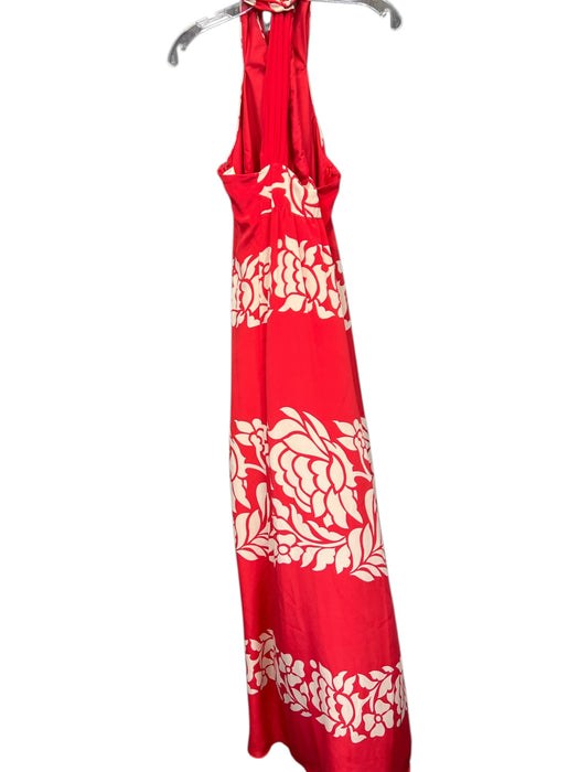 Tibi Size 4 Red & White Silk Abstract Floral High Neck Criss Cross Front Dress Red & White / 4