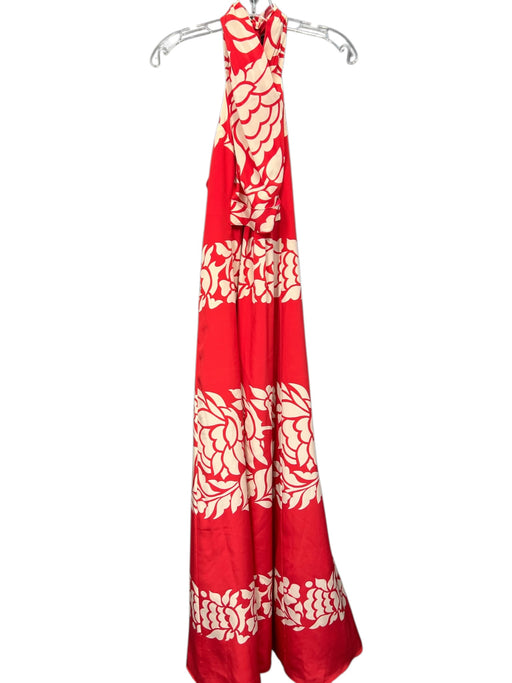 Tibi Size 4 Red & White Silk Abstract Floral High Neck Criss Cross Front Dress Red & White / 4
