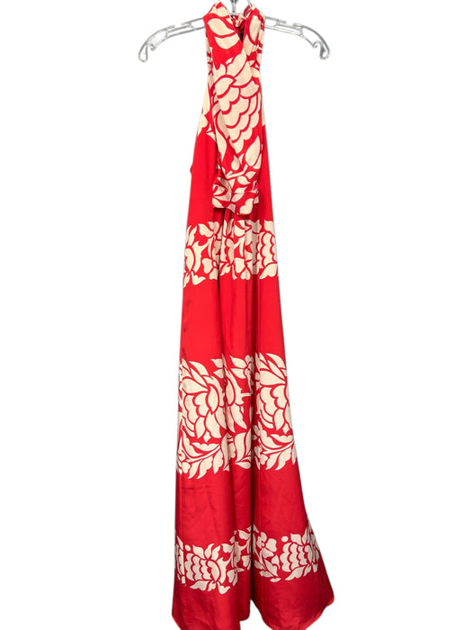 Tibi Size 4 Red & White Silk Abstract Floral High Neck Criss Cross Front Dress Red & White / 4