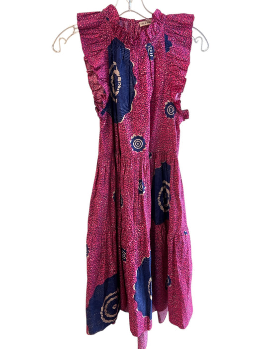 Ulla Johnson Size Est Small Purple & Navy Cotton High Ruffle Neck Pockets Dress Purple & Navy / Est Small