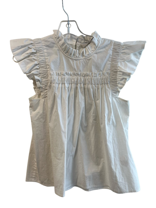 Sea New York Size XS White Cotton Blend High Ruffle Neck Ruffle Sleeveless Top White / XS