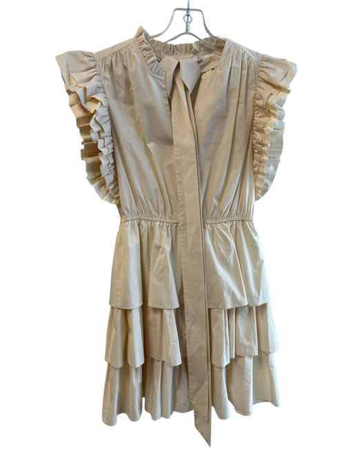 Marie Oliver Size XS Light Beige Cotton Sleeveless Ruffle Accents Tiered Dress Light Beige / XS