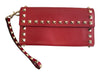 Valentino Garavani Red Leather Pyramid studs Solid Removable Strap Wallets Red