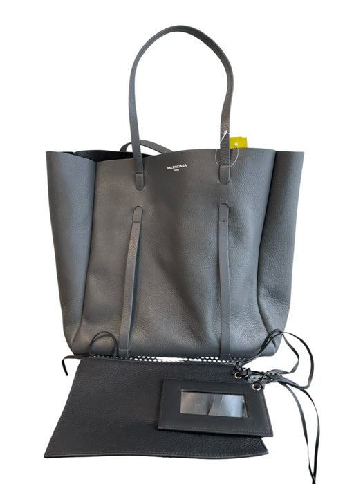 Balenciaga Gray Soft Leather Structured Minimalist Logo Top Handle Bag Gray / Large