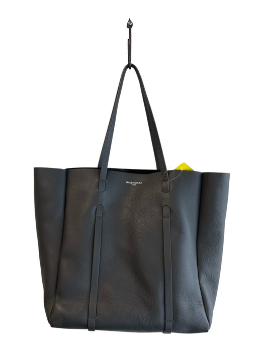 Balenciaga Gray Soft Leather Structured Minimalist Logo Top Handle Bag Gray / Large