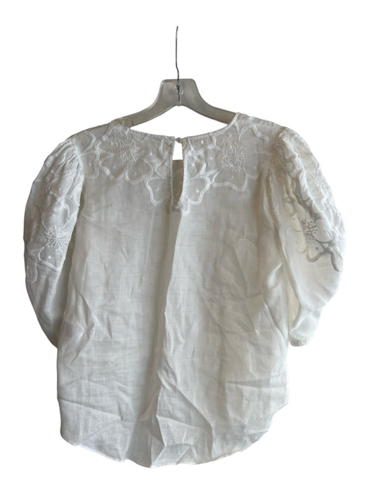 Veronica Beard Size 6 White Ramie 3/4 Sleeve Floral Detail Key hole Top White / 6